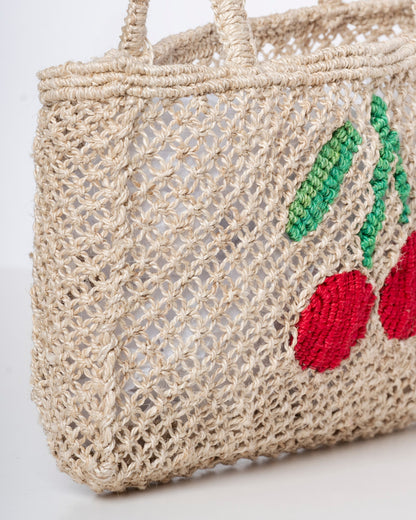 Cherry & Natural Heavy-Duty Jute Beach Tote – Durable Large Women’s Shore Bag