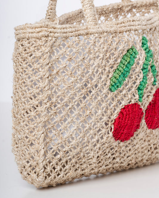 Cherry & Natural Heavy-Duty Jute Beach Tote – Durable Large Women’s Shore Bag