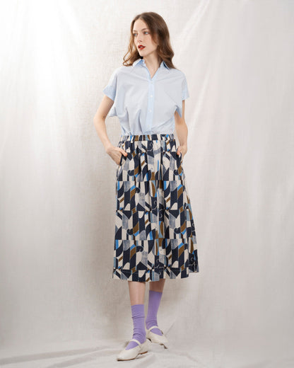 Hartford | Jorda Midi Skirt - i Natural-Blue-Khak 01-Natural-Blue-Khak
