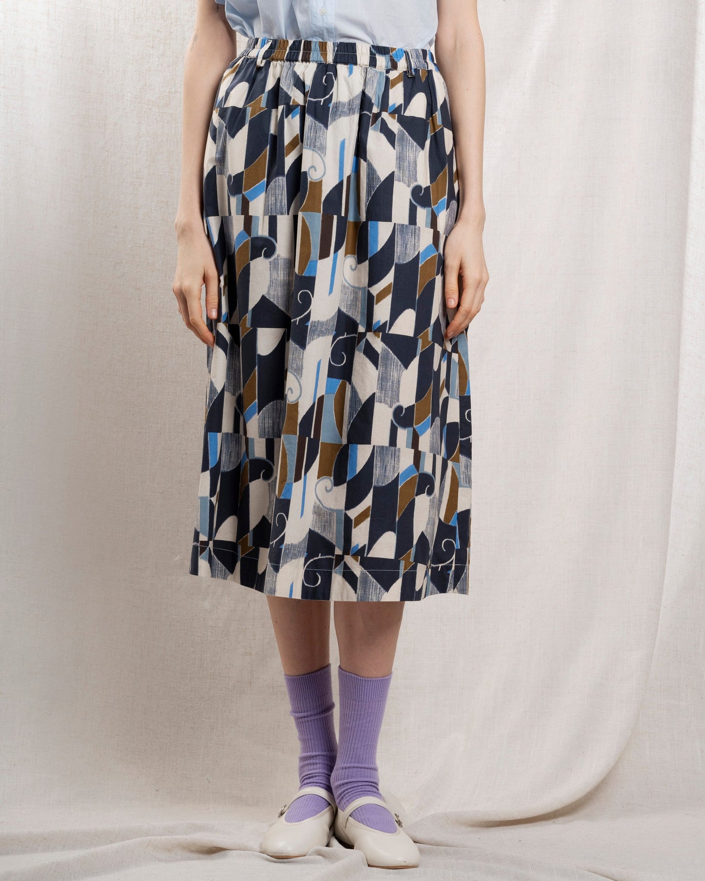 Hartford | Jorda Midi Skirt - i Natural-Blue-Khak 01-Natural-Blue-Khak