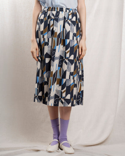 Hartford | Jorda Midi Skirt - i Natural-Blue-Khak 01-Natural-Blue-Khak