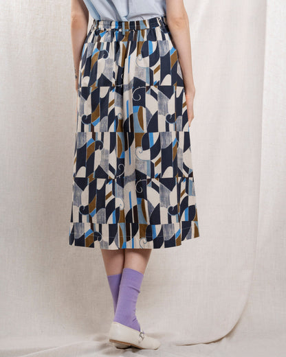 Hartford | Jorda Midi Skirt - i Natural-Blue-Khak 01-Natural-Blue-Khak