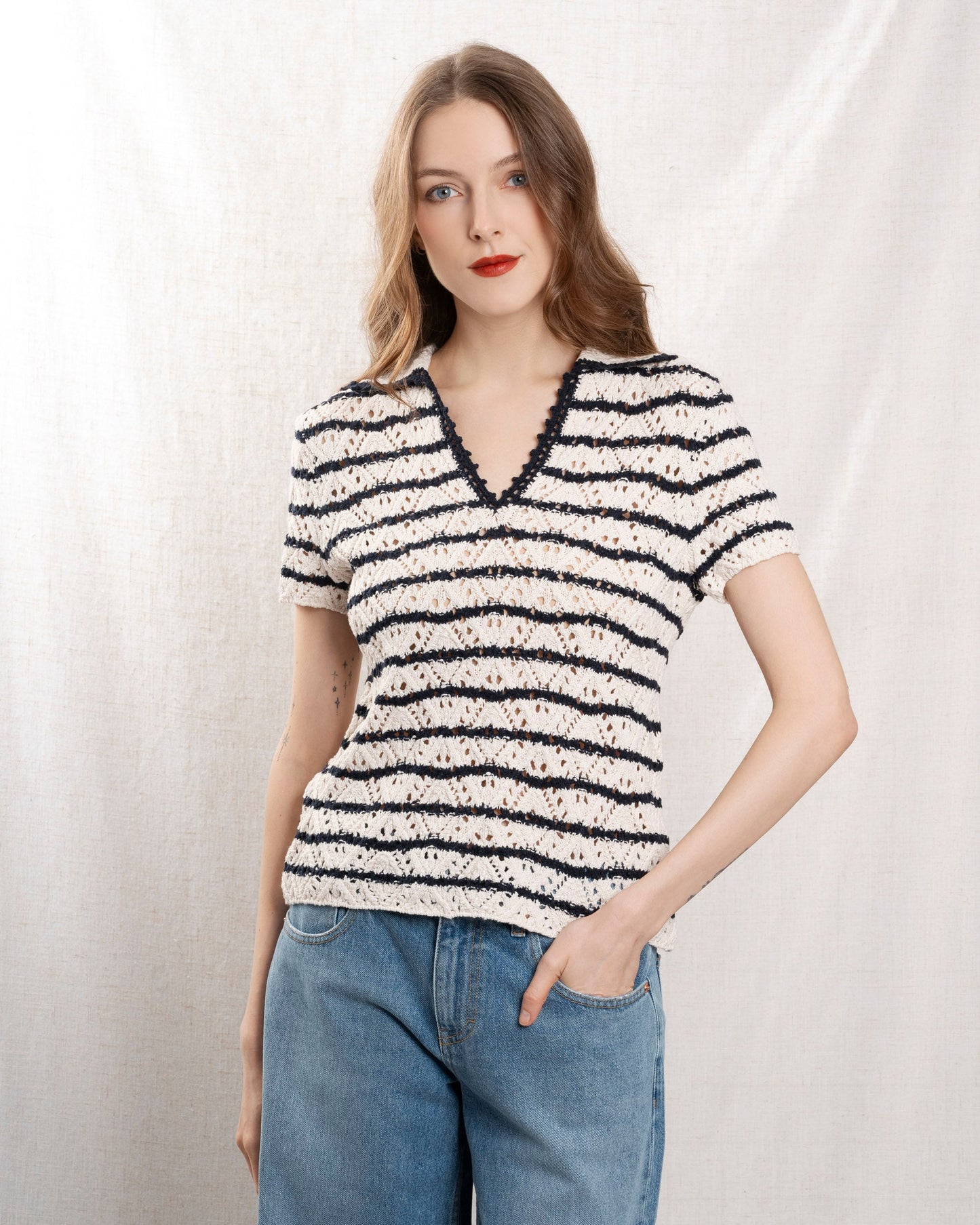 Vanessa Bruno | Striped Cotton Pullover - Ecru-Marine