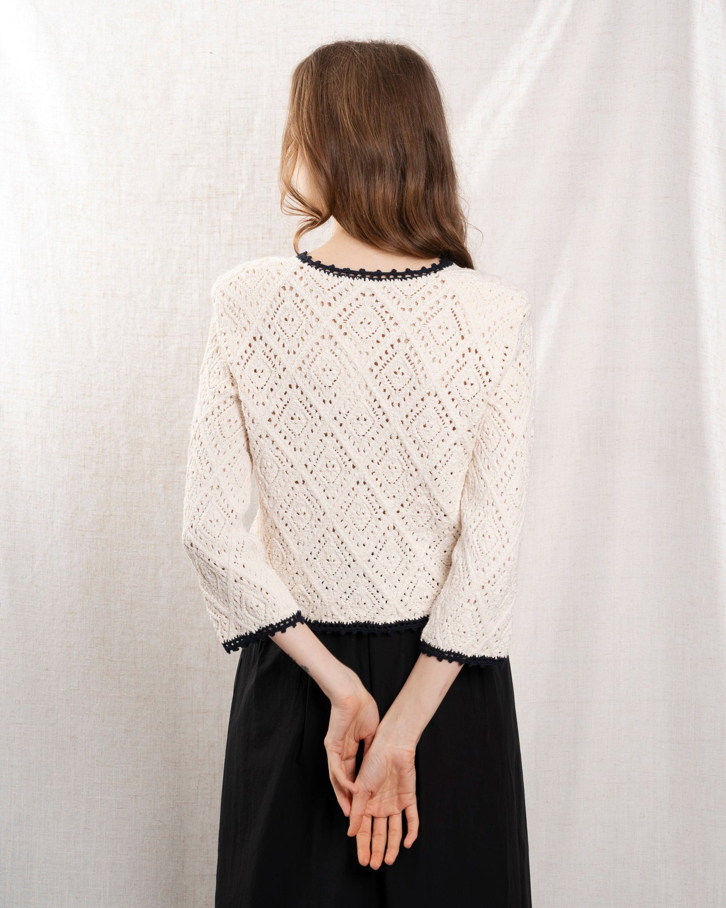 Vanessa Bruno | Cotton Cardigan - Open Front Ecru-Marine