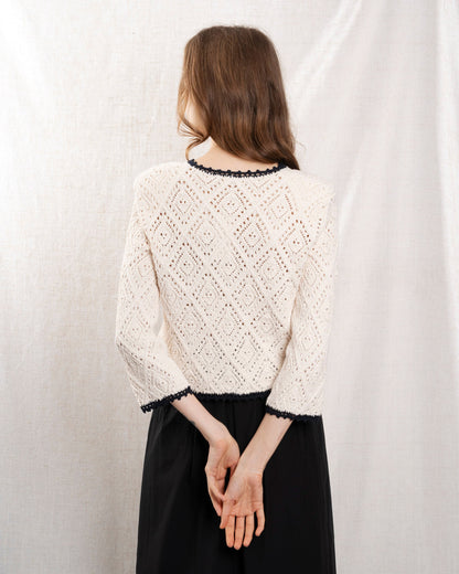 Vanessa Bruno | Cotton Cardigan - Open Front Ecru-Marine
