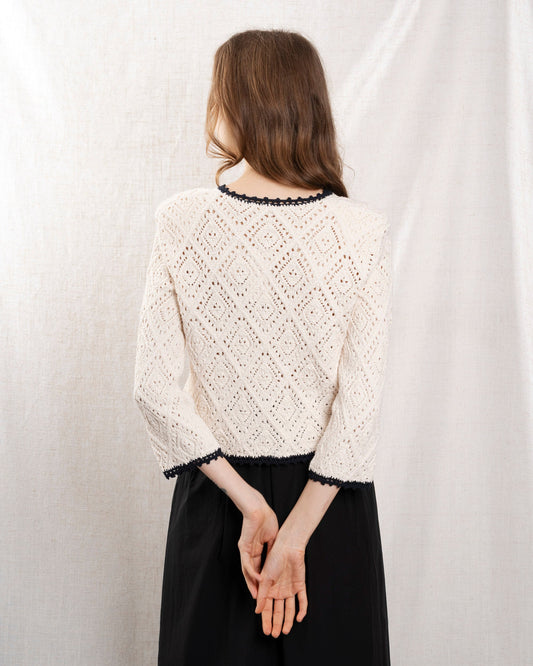 Vanessa Bruno | Cotton Cardigan - Open Front Ecru Navy