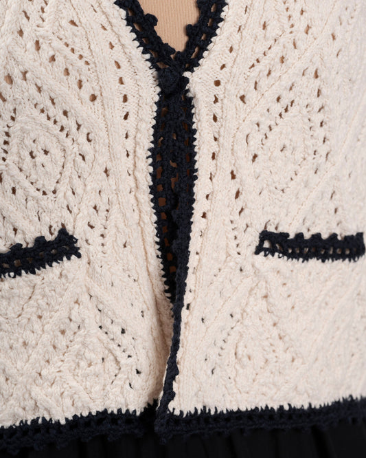 Vanessa Bruno | Cotton Cardigan - Open Front Ecru Navy