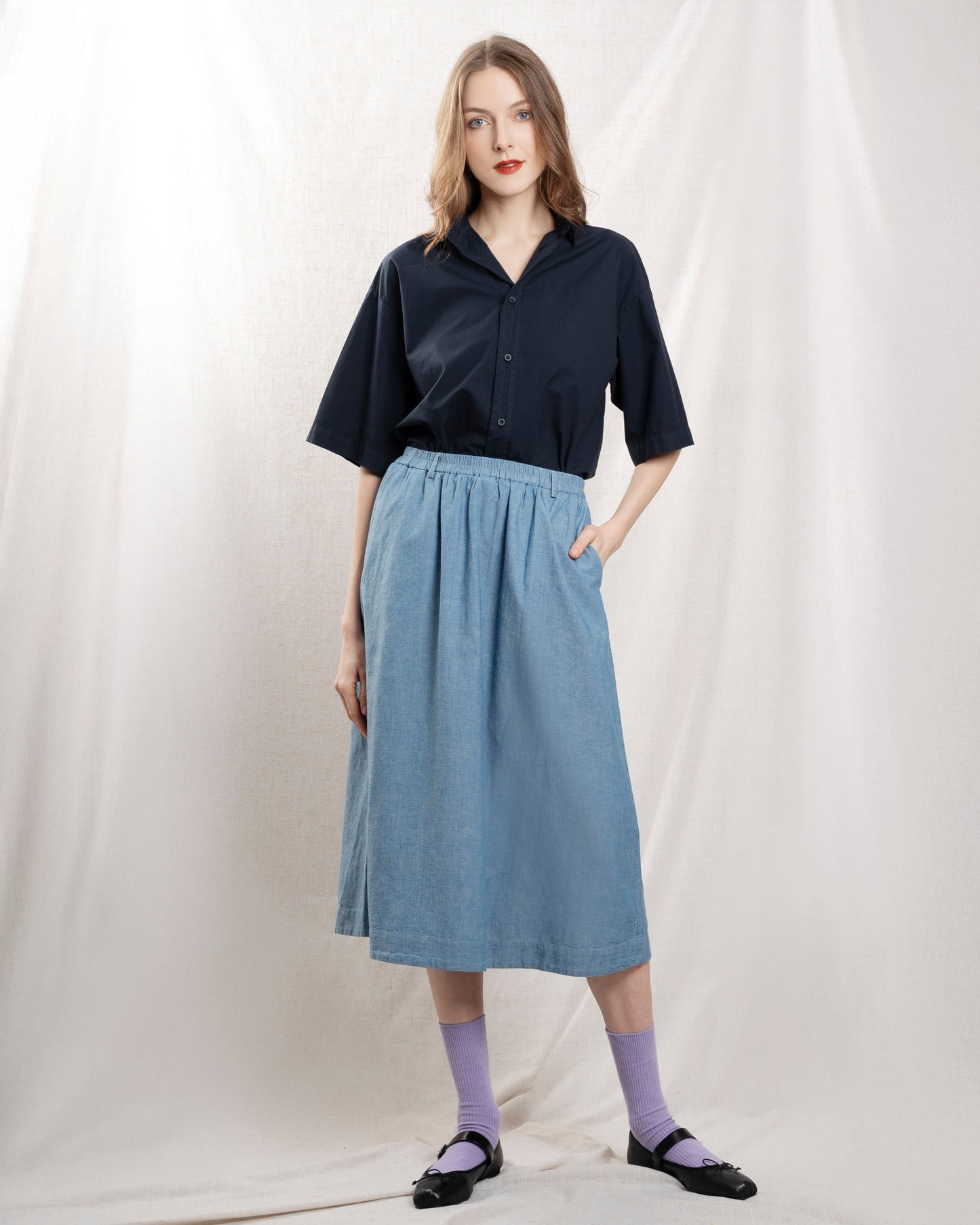 HARTFORD | Jorda A-Line Denim Skirt - Medium Blue