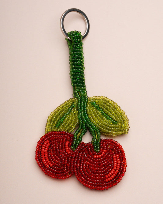 Unisex Keychain Charm Stainless Steel -  Red Cherry