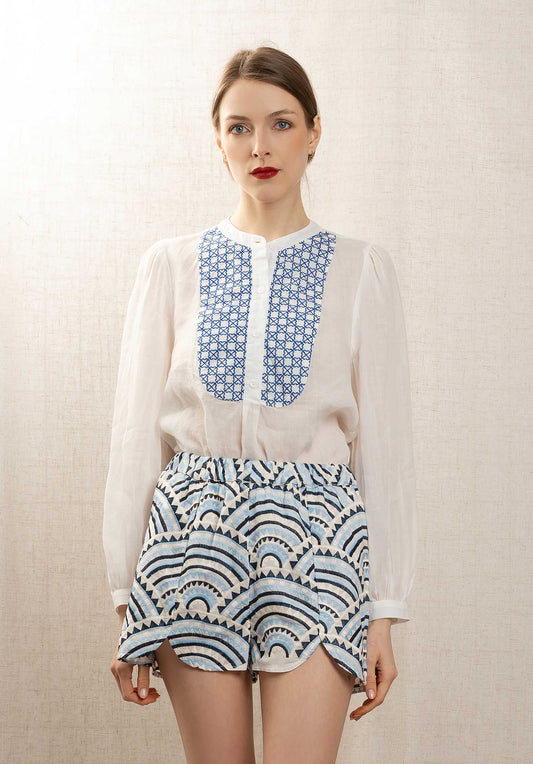Blouse 440245 White-Royal-Blue