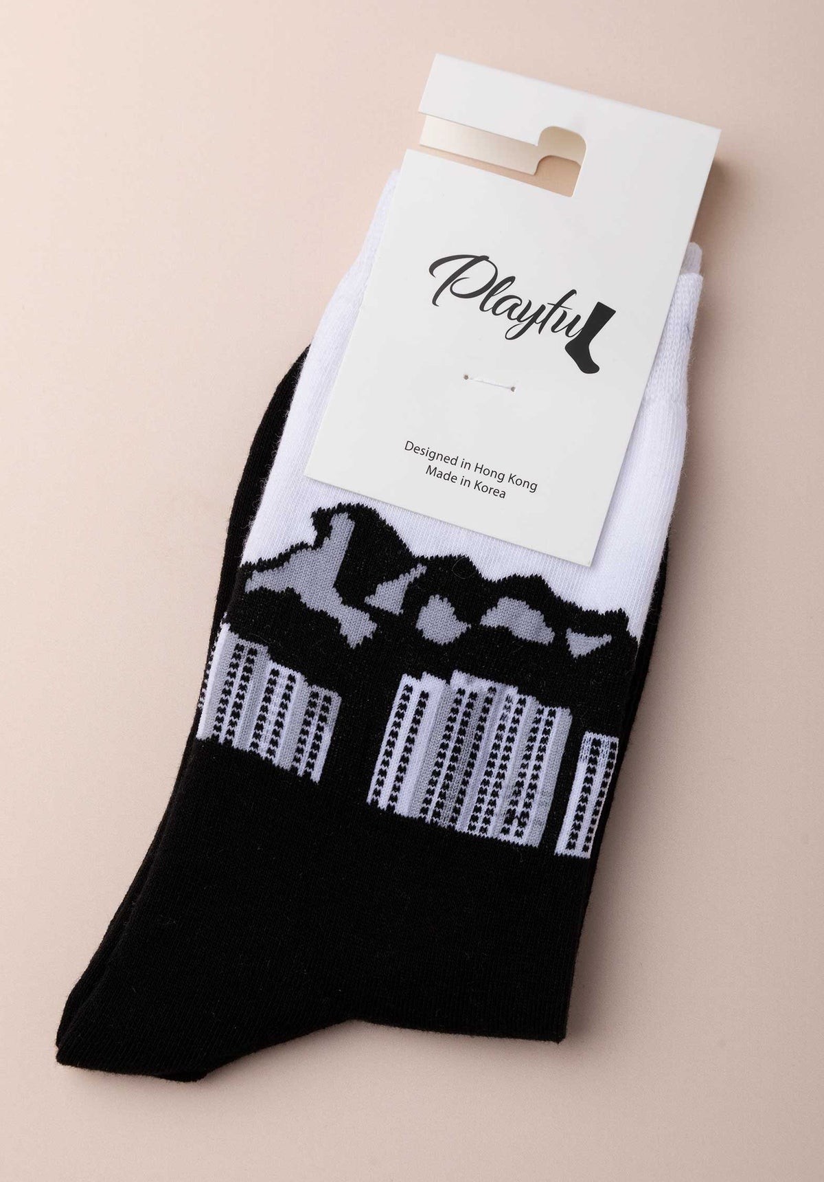 Playful Socks | Lion Rock Socks - Black-White