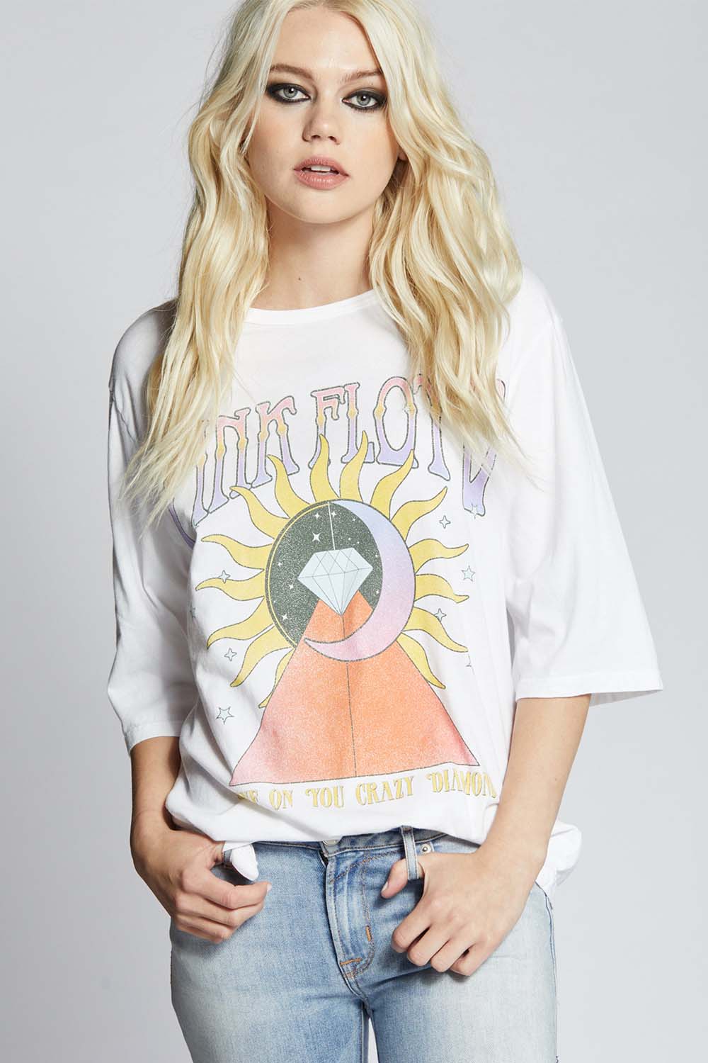 Recycled Karma | Vintage Wash Pink Floyd Graphic Tee - White