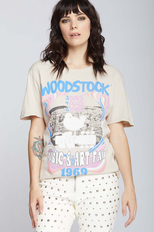 Recycled Karma | Boyfriend Tee - Vintage Woodstock Graphic Old-Lace