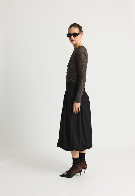 Resume - Women Katers Skirt Midi Balloon With High Waist And Side Zipper 100% Cotton - Black