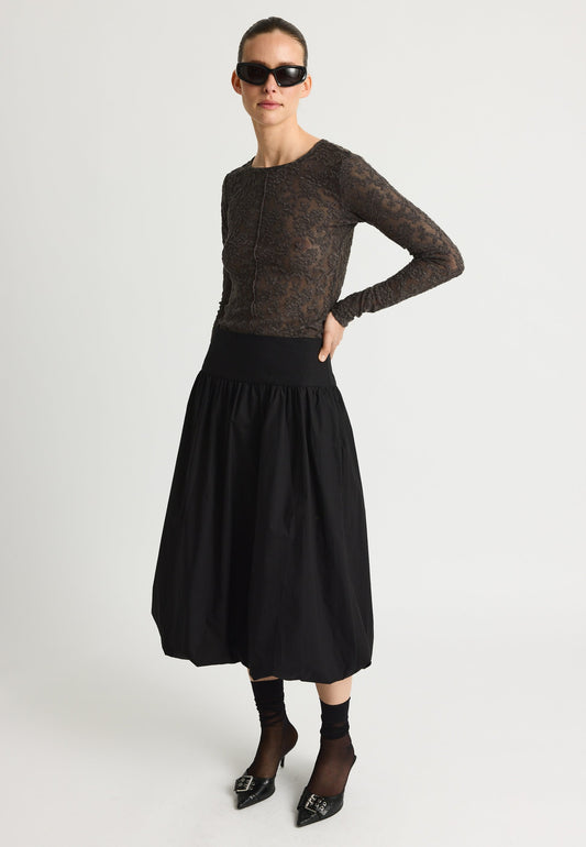 Resume - Women Katers Skirt Midi Balloon With High Waist And Side Zipper 100% Cotton - Black