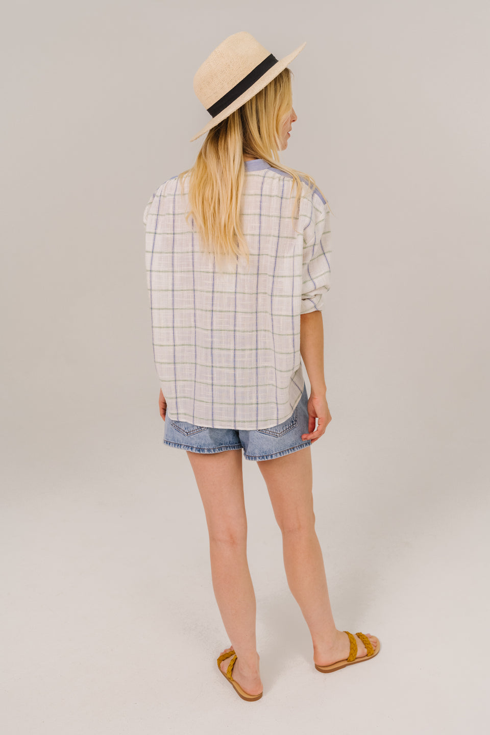 Women's Button-Down Blouse 100% Cotton Poplin - Mint Leaf Multi