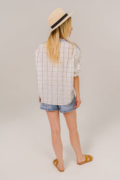 Women's Button-Down Blouse 100% Cotton Poplin - Mint Leaf Multi