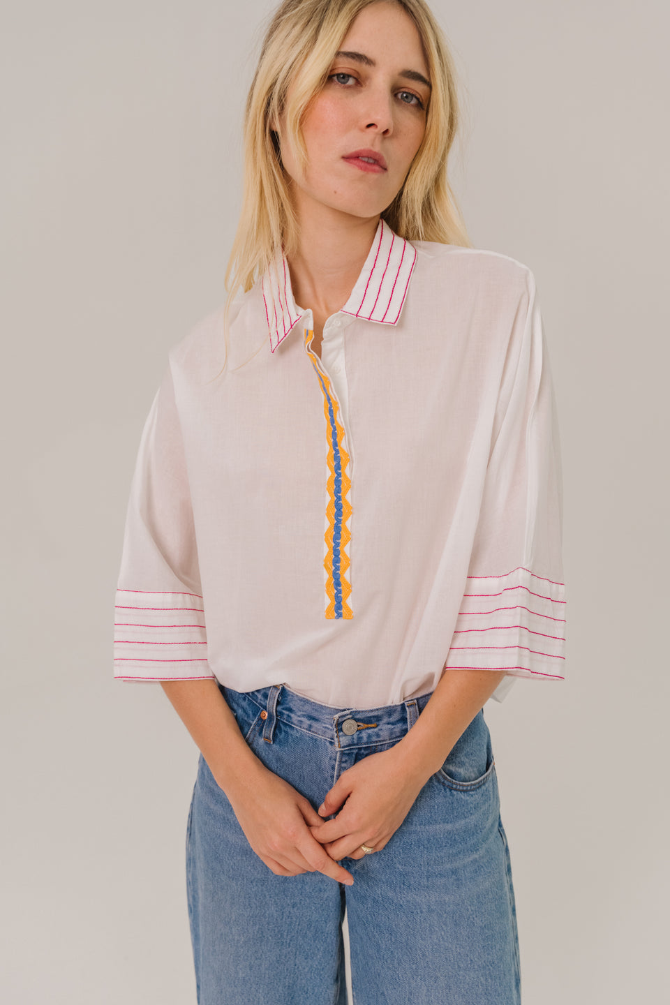 SACRECOEUR | Jodie Kilim Embroidered Poplin T-Shirt