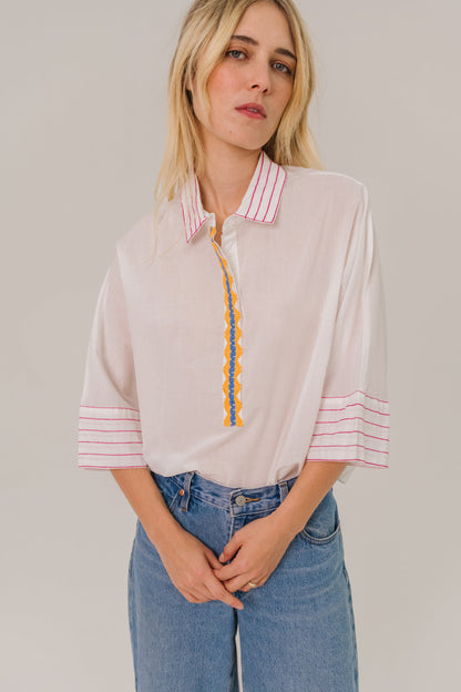 SACRECOEUR | Jodie Kilim Embroidered Poplin T-Shirt