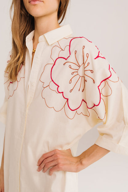 SACRECOEUR | Dress Lou Pivoine Multi - Embroidered Oversized Shirt Dress