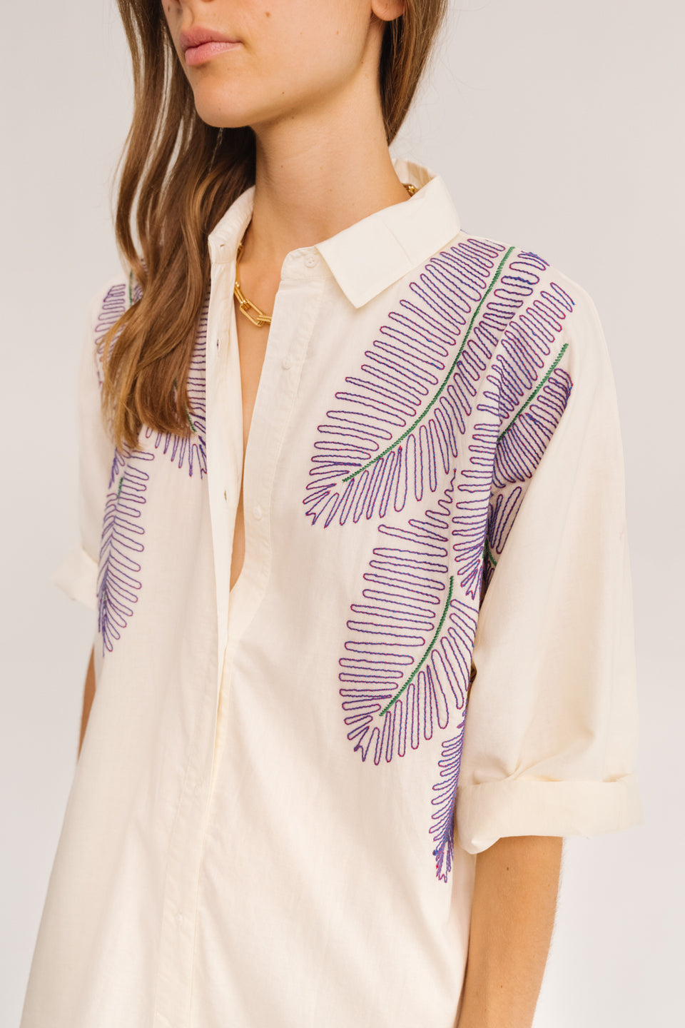 Sacrecoeur | Lou Taro Embroidered Oversized Shirt Dress
