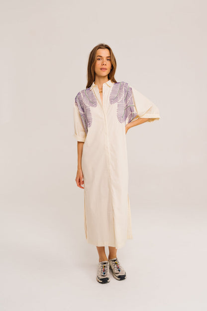 Sacrecoeur | Lou Taro Embroidered Oversized Shirt Dress