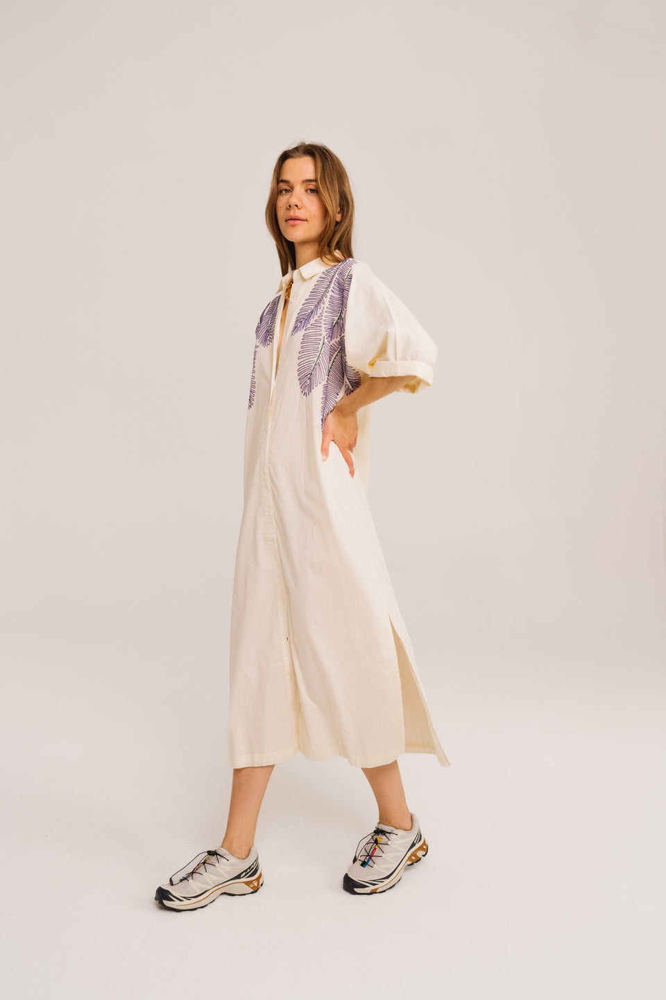 Sacrecoeur | Lou Taro Embroidered Oversized Shirt Dress