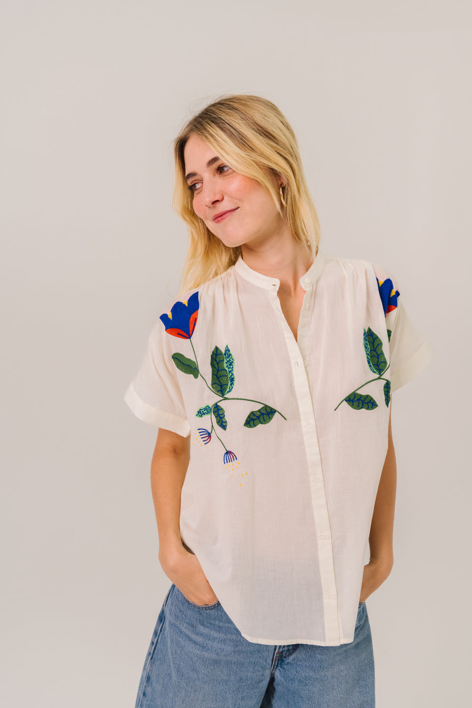 Sacrecoeur | Maya Corolle Blouse - Embroidered Cotton Percale