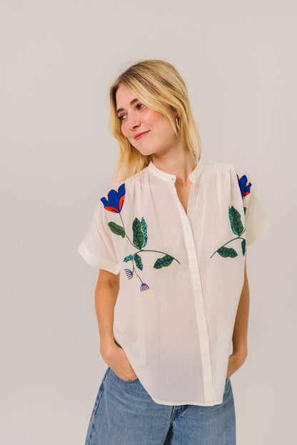 Sacrecoeur | Maya Corolle Blouse - Embroidered Cotton Percale