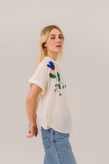 Sacrecoeur | Maya Corolle Blouse - Embroidered Cotton Percale