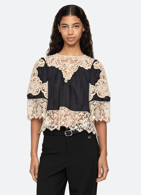 Medina Lace Slv Top Aw25-097 Black