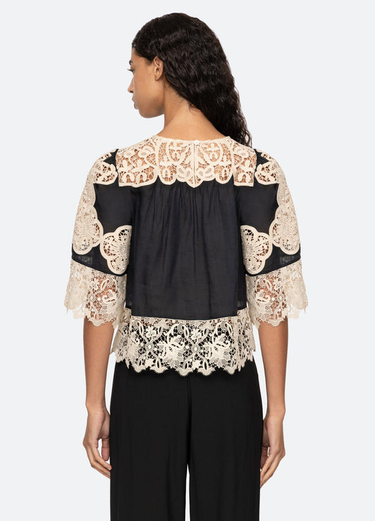 Medina Lace Slv Top Aw25-097 Black
