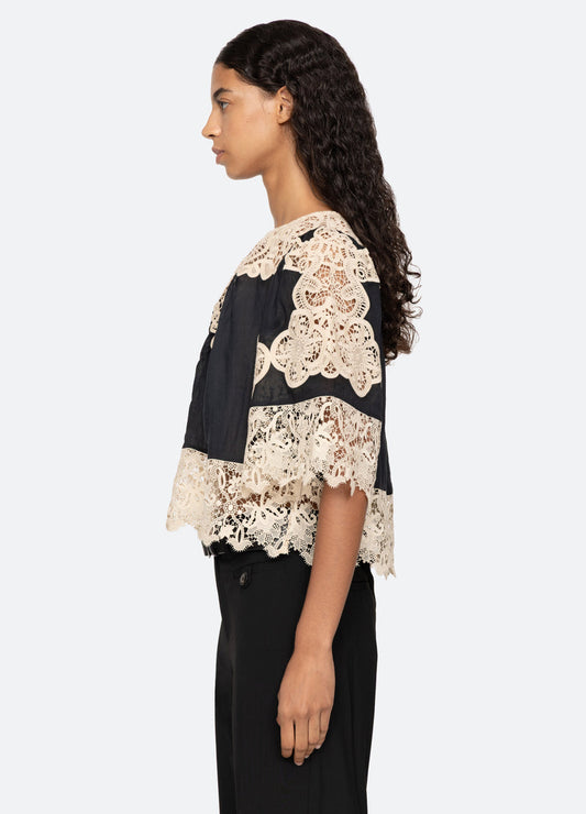 Medina Lace Slv Top Aw25-097 Black