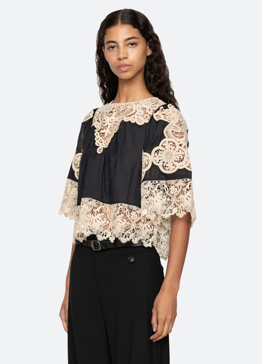 Medina Lace Slv Top Aw25-097 Black