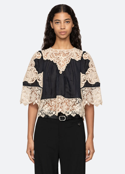 Medina Lace Slv Top Aw25-097 Black