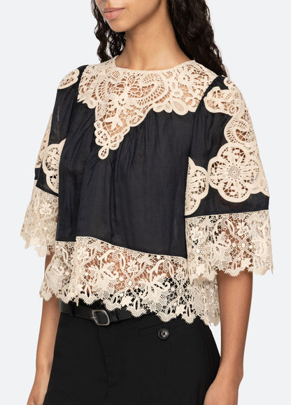 Medina Lace Slv Top Aw25-097 Black