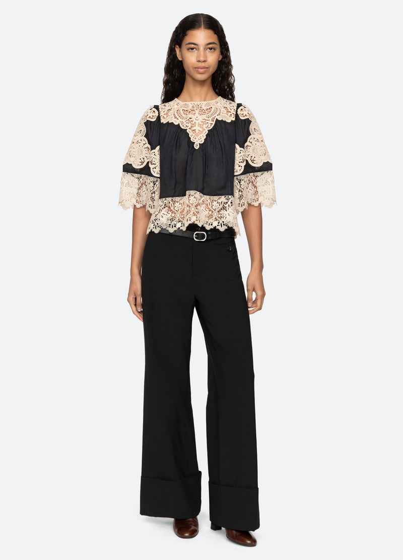 Medina Lace Slv Top Aw25-097 Black