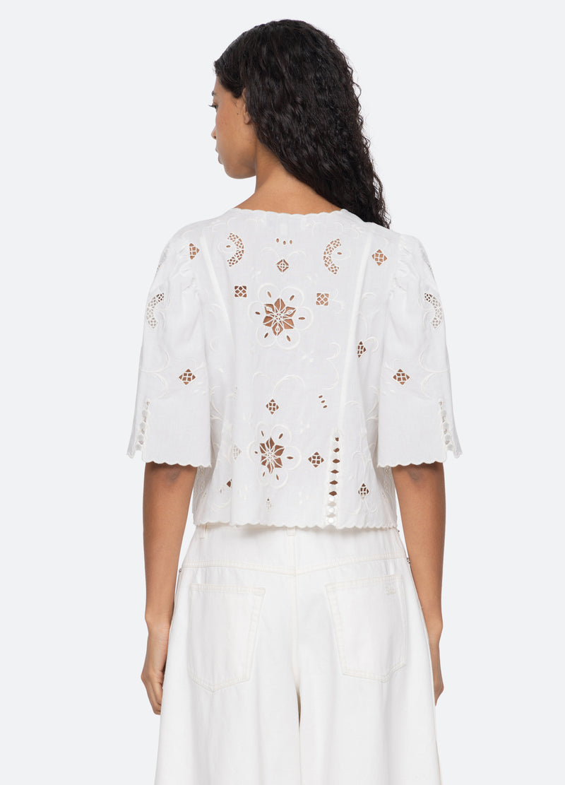Sea NY | Gardener Embroidered Scalloped Top - White