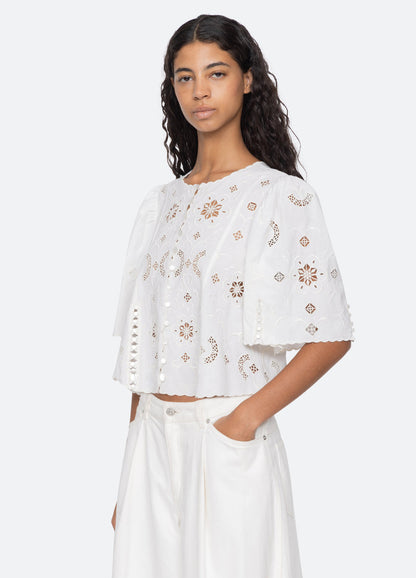 Sea NY | Gardener Embroidered Scalloped Top - White