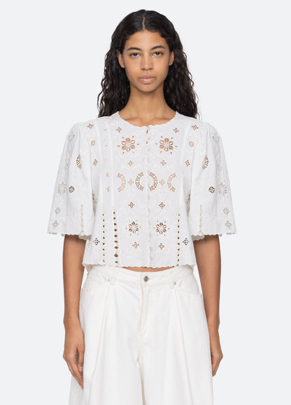 Sea NY | Gardener Embroidered Scalloped Top - White