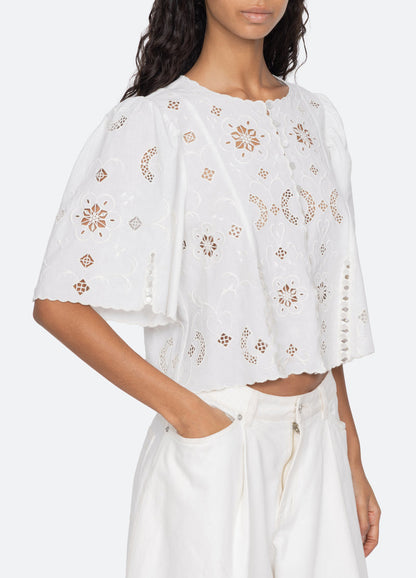 Sea NY | Gardener Embroidered Scalloped Top - White