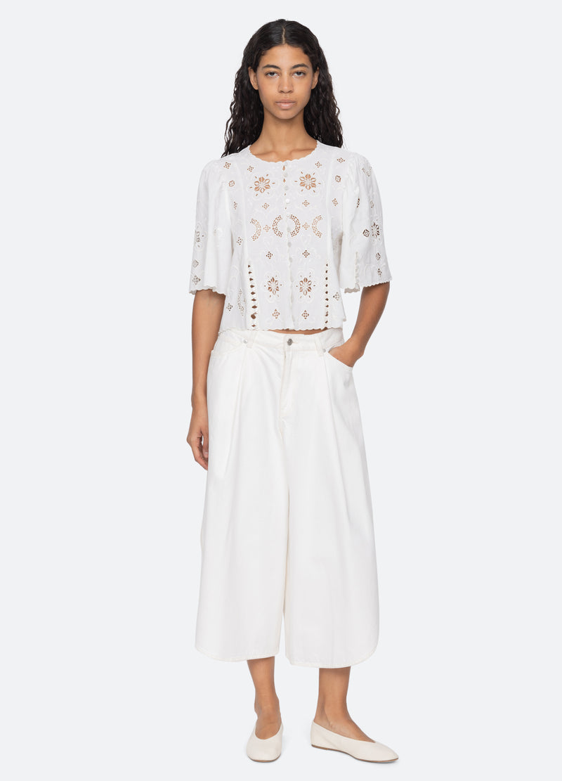Sea NY | Gardener Embroidered Scalloped Top - White