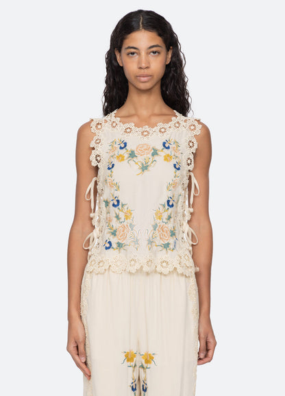 SEA NY | Adonna Embroidered Sleeveless Cotton Top - Cream