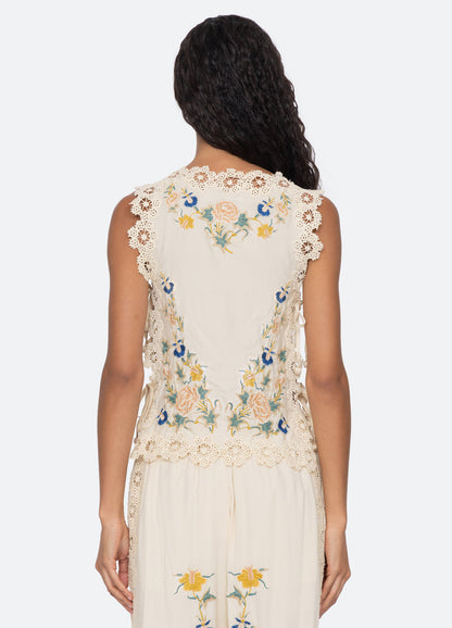 SEA NY | Adonna Embroidered Sleeveless Cotton Top - Cream