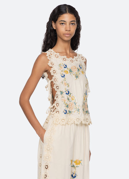 SEA NY | Adonna Embroidered Sleeveless Cotton Top - Cream