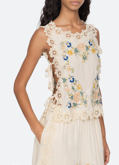 SEA NY | Adonna Embroidered Sleeveless Cotton Top - Cream