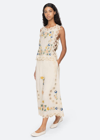 SEA NY | Adonna Embroidered Sleeveless Cotton Top - Cream