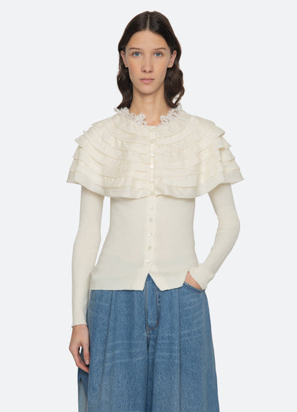Sea NY | Wanda Knit Cardigan with Removable Capelet Cream
