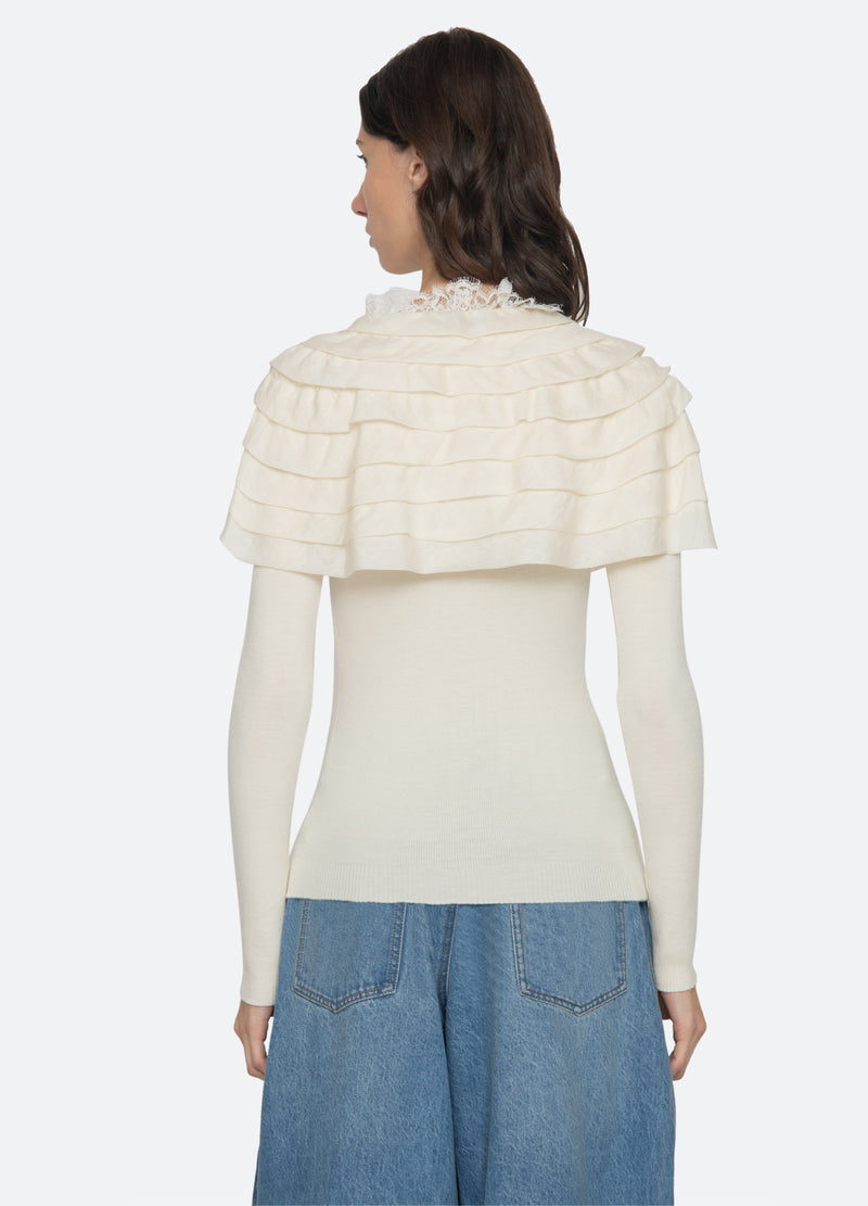 Sea NY | Wanda Knit Cardigan with Removable Capelet Cream