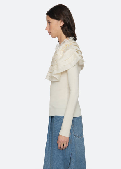 Sea NY | Wanda Knit Cardigan with Removable Capelet Cream